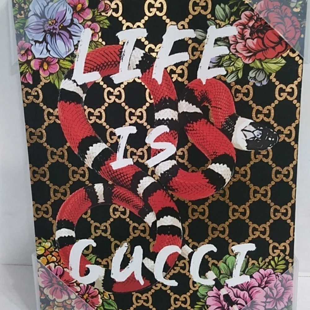 Life Is Gucci Snake & Floral Sleek & Stylish Gold Logo Canvas Wall Art *…